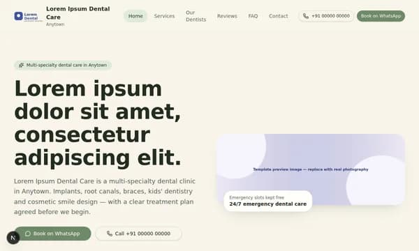 Dental Clinic Booking Template website screenshot