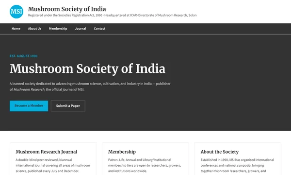 Mushroom Society of India website screenshot